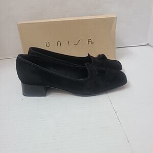 1990's Unisa Suede Black Tassled Loafer Kitten Block Heel Women's Size 6.5 Read